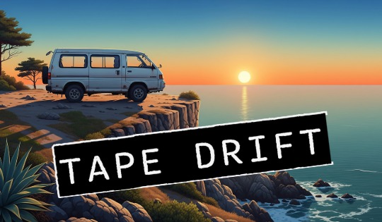 A silver van parked on a cliffside overlooks the ocean at dusk, with a lone figure walking away from it.